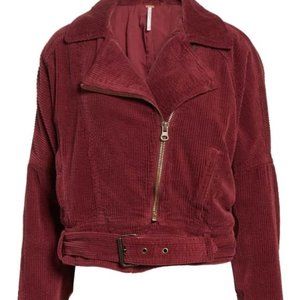 FREE PEOPLE maroon corduroy moto jacket